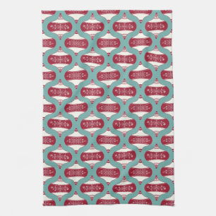 Festive Folkart Ornament in Red and Blue Tea Towel