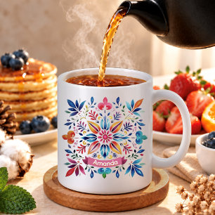 Festive folklor art floral monogram Christmas Coffee Mug