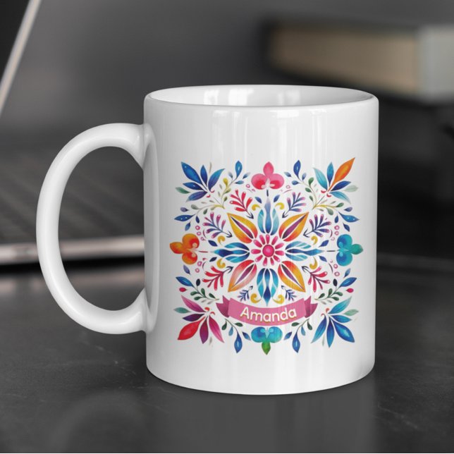 Festive folklor art floral monogram Christmas Coffee Mug (Creator Uploaded)