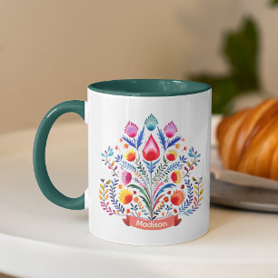 Festive folkloric floral monogram Christmas  Mug