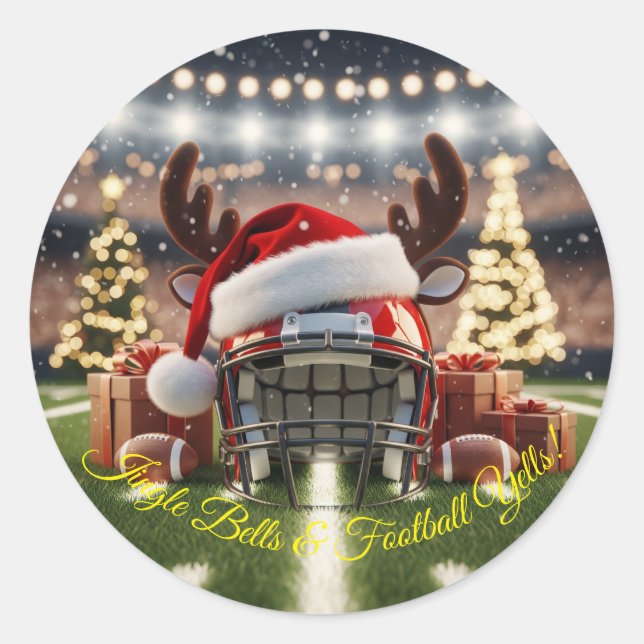 Festive Football Christmas– Holiday Sports Spirit Classic Round Sticker (Front)