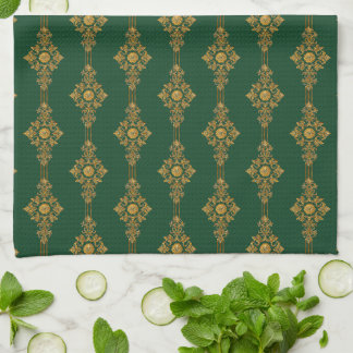 Festive Forest Green Gold Medallion Tea Towel
