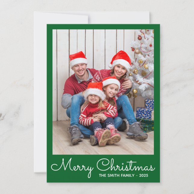 Festive Forest Green Photo Holiday Card (Front)
