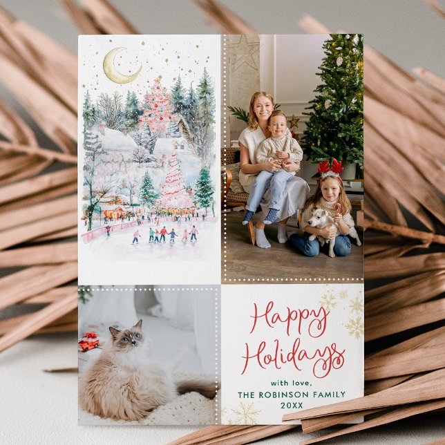 Festive Forest Red Green Happy Holidays 2 Photo Holiday Card (Creator Uploaded)