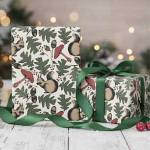 Festive Forest Squirrels, Acorns & Mushrooms Ivory Wrapping Paper