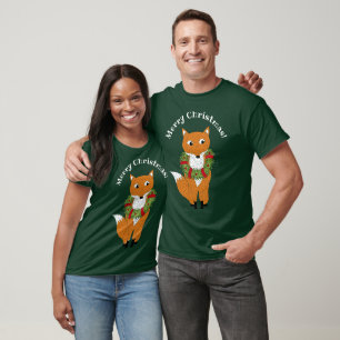 Festive Fox Custom Message Christmas Graphic T-Shirt