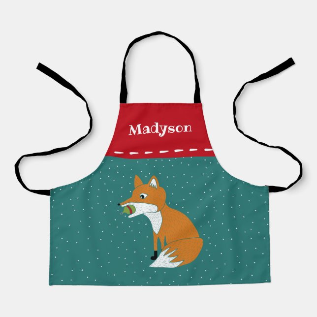 Festive Fox with a Christmas Ornament Personalised Apron (Front)