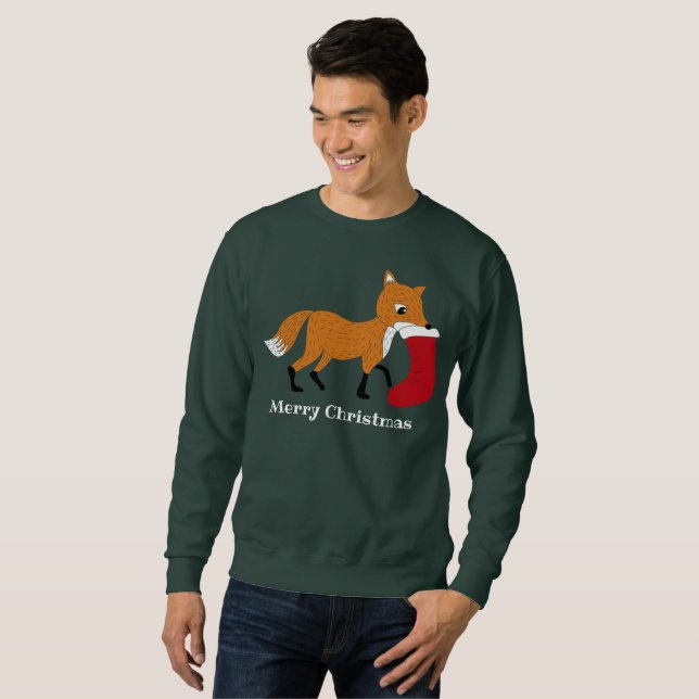 Festive Fox with Christmas Stocking Custom Graphic Sweatshirt (Front Full)
