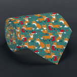 Festive Foxes Patterned Christmas Tie<br><div class="desc">Spread holiday cheer with this cute necktie that features illustrations of adorably festive foxes wearing Santa hats and Christmas wreaths and carrying ornaments and Christmas stockings. The illustrations are set against a dark teal background and accented with holly leaves and berries,  tree ornaments and white snowflakes dots.</div>