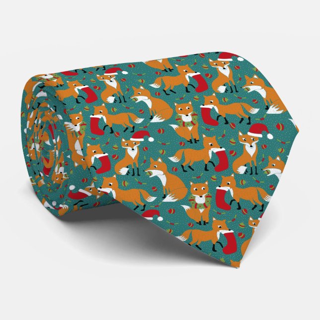 Festive Foxes Patterned Christmas Tie (Rolled)