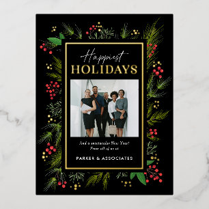 Festive Frame FOIL Business Photo Holiday Postcard