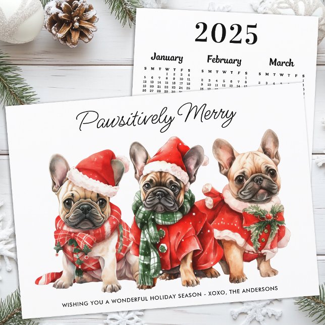 Festive French Bulldog Dog 2025 Calendar Christmas Holiday Card (Creator Uploaded)