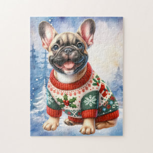 Festive French Bulldog Dog Christmas Puppy  Jigsaw Puzzle