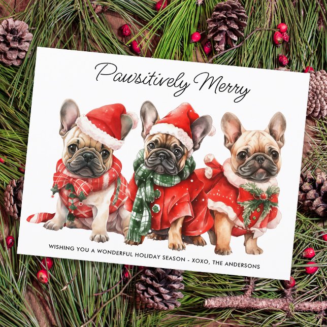 Festive French Bulldog Dogs Personalised Christmas Holiday Postcard (Creator Uploaded)