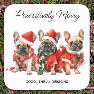 Festive French Bulldog Dogs Personalised Christmas Square Sticker