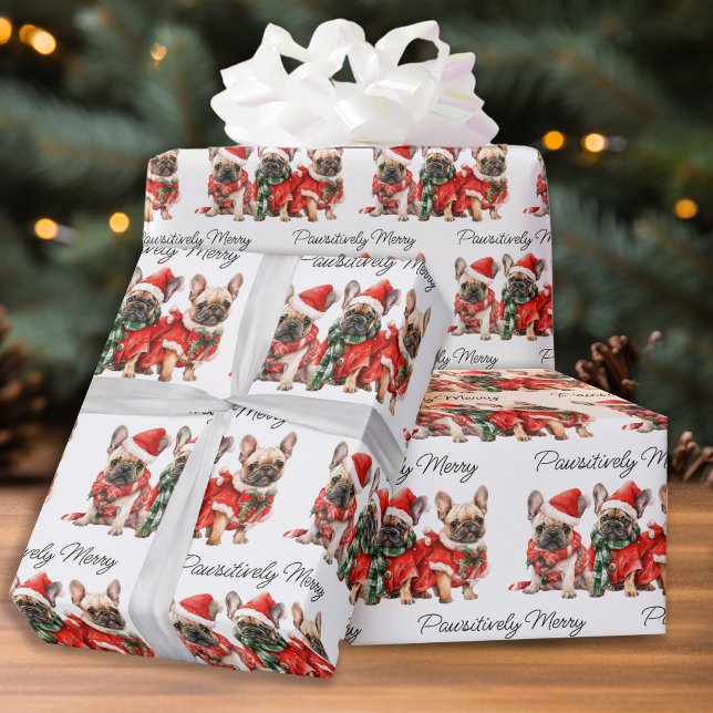 Festive French Bulldog Dogs Personalised Christmas Wrapping Paper (Creator Uploaded)