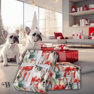 Festive French Bulldog Puppy Christmas Wrapping Paper