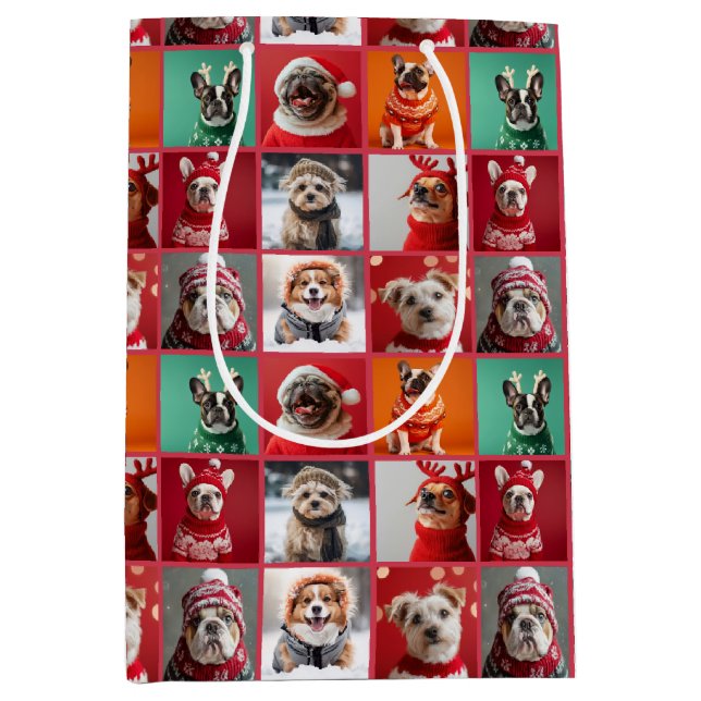 Festive Frenchie and Friends Medium Gift Bag (Front)