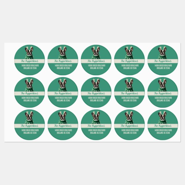 Festive Frenchie Waterproof Return Address Label (Sheet)