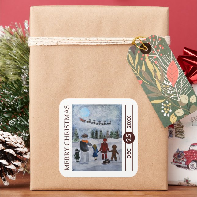 Festive Friends Christmas Square Sticker (Holiday)