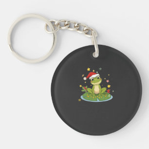 Festive Frog Joy - Cute Christmas Frog on Lily Pad Key Ring