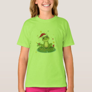 Festive Frog Joy - Cute Christmas Frog on Lily Pad T-Shirt