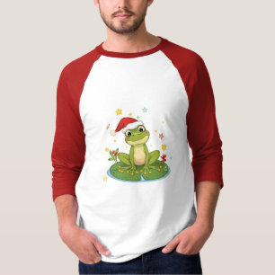 Festive Frog Joy - Cute Christmas Frog on Lily Pad T-Shirt