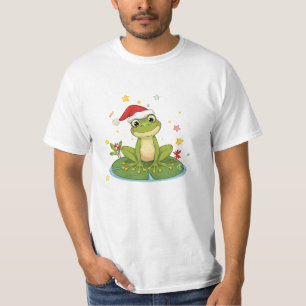 Festive Frog Joy - Cute Christmas Frog on Lily Pad T-Shirt