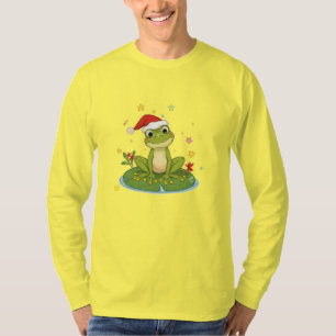 Festive Frog Joy - Cute Christmas Frog on Lily Pad T-Shirt