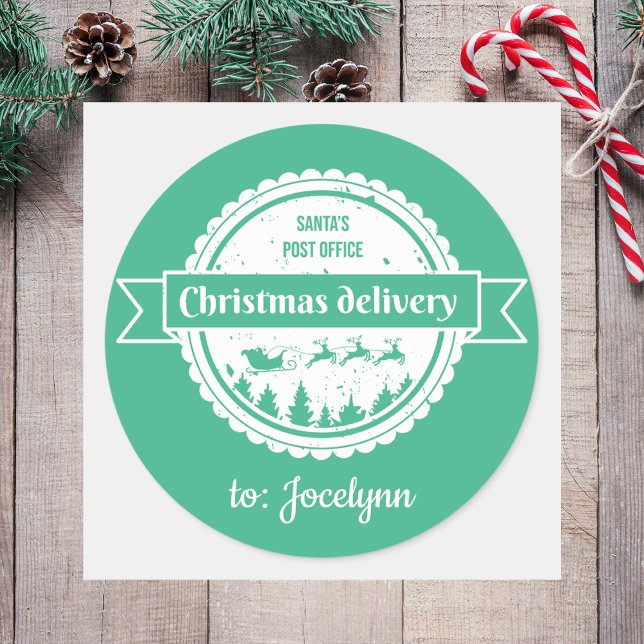 Festive From Santa Simple Modern Christmas Classic Round Sticker (Creator Uploaded)