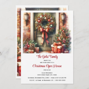 Festive Front Door Christmas Open House  Invitation
