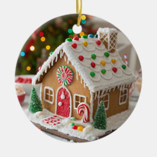 Festive Frosted Gingerbread House Ceramic Tree Decoration