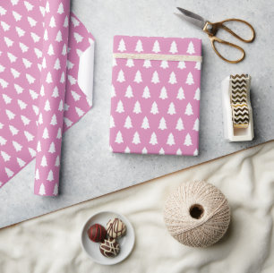 Festive Fuchsia Pink White Christmas Tree pattern Wrapping Paper