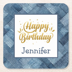 Festive Fun Blue Jean Denim Birthday Paper Coaster