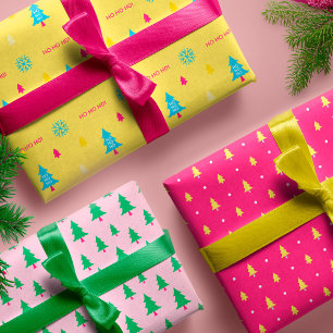 Festive & Fun Bright Neon Colourful Christmas Tree Wrapping Paper Sheet