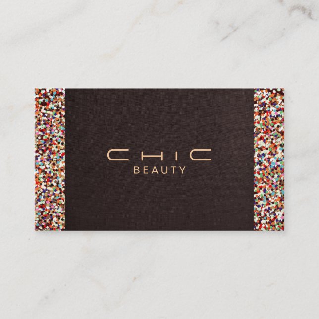 Festive Fun Brown Linen Colourful Glitter Look Business Card (Front)