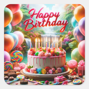 Festive Fun Happy Birthday Square Sticker
