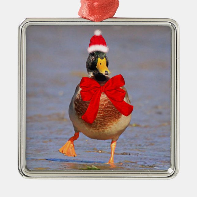Festive Fun Mallard Duck Christmas Metal Tree Decoration (Front)