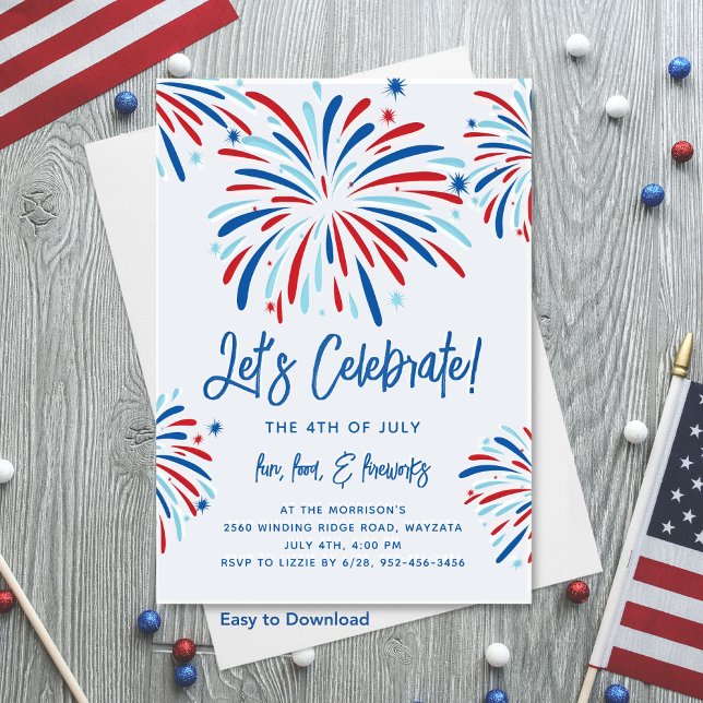 Festive Fun Patriotic Fireworks 4th of July Party Invitation (Creator Uploaded)