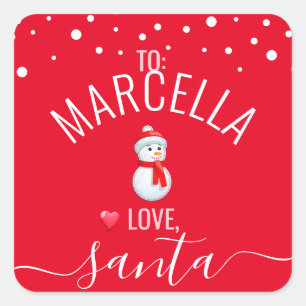 Festive, Fun Red "Love, Santa" Custom Christmas Square Sticker