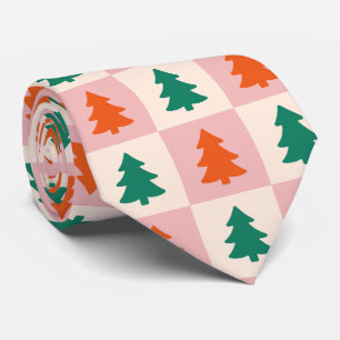 Festive fun retro Christmas trees Colorful pattern Tie
