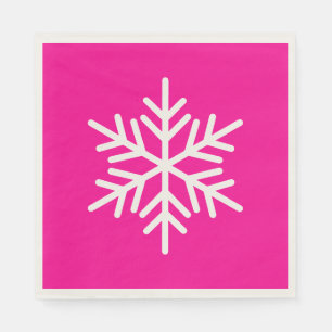 Festive Fun White Alpine Snowflake On Bright Pink Napkin