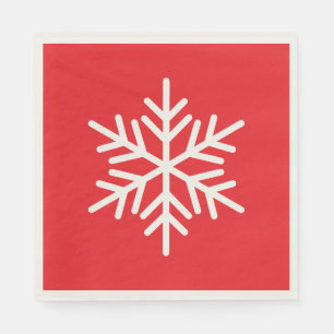 Festive Fun White Alpine Snowflake On Bright Red Napkin