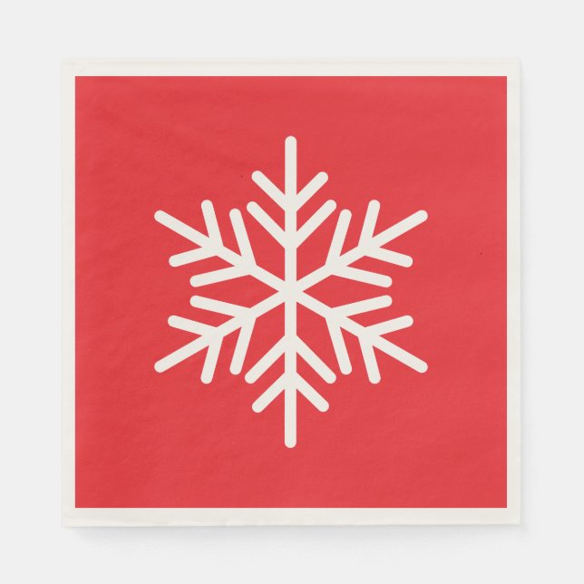 Festive Fun White Alpine Snowflake On Bright Red Napkin (Front)