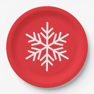Festive Fun White Nordic Snowflake On Bright Red Paper Plate
