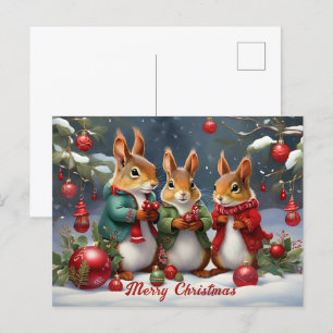 Festive Fun with Cute Christmas Squirrels Postcard