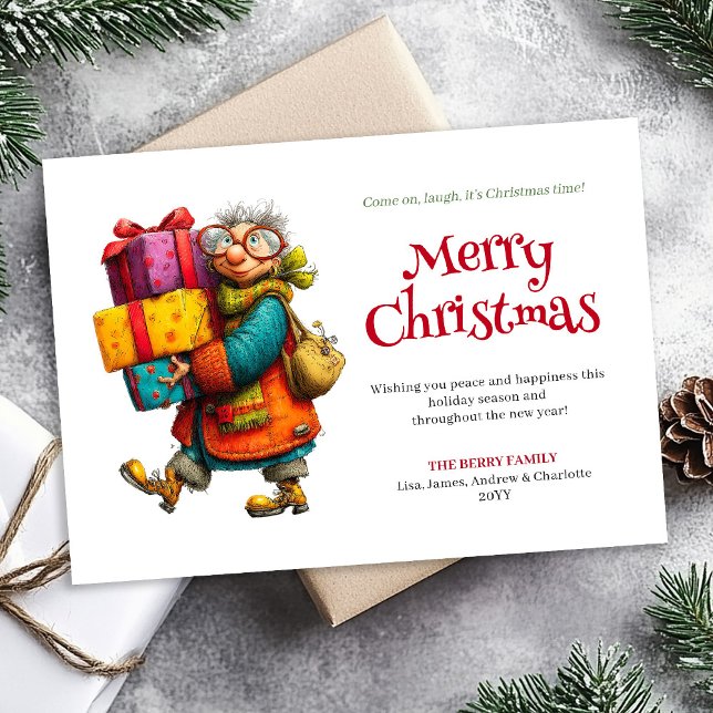 Festive Fun Woman Custom Printable Xmas Greeting Holiday Card (Festive Fun Woman Custom Printable Xmas Greeting)