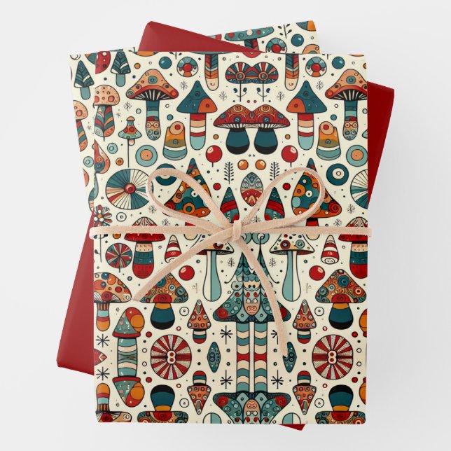 Festive Fungi Wrapping Paper Sheet (In situ)