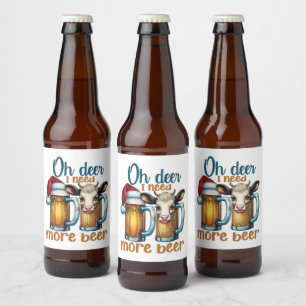 Festive funny beer deer Christmas word art Bottle Label