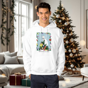Festive Funny Christmas Tree Funny White Cat Green Hoodie